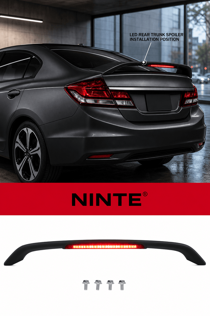 NINTE Rear Trunk Spoiler Wing Fit for Honda Civic Sedan 2012-2015 Matte Black with Integrated LED - NINTE