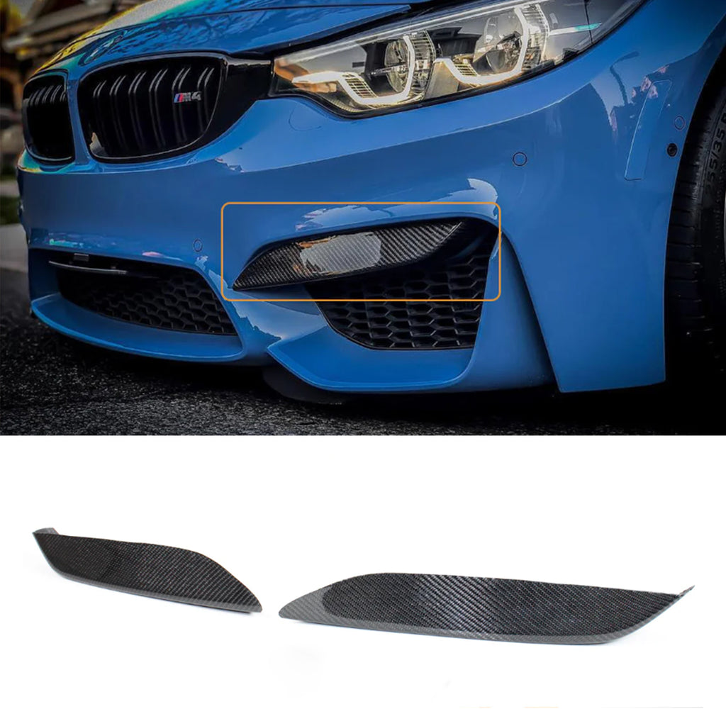 NINTE For 2015-2019 BMW F80 M3 F82 F83 M4 V2 Dry Carbon Fiber Front Bumper Upper Fang Trim