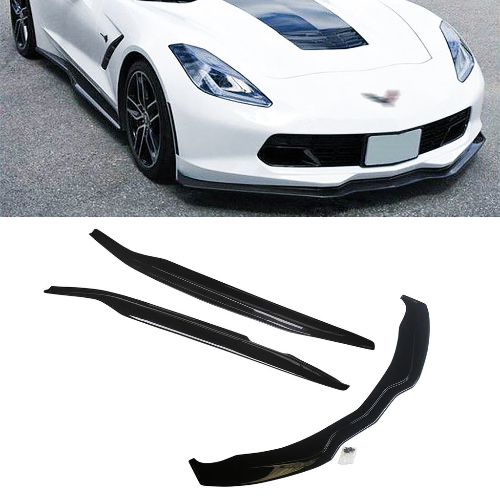 NINTE Front Lip & Side Skirts for Chevy Corvette C7 Stage 2 Gloss Black Body Kits 