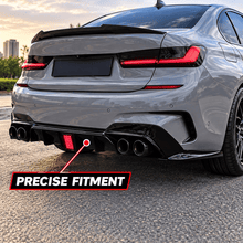 NINTE Rear Bumper Diffuser Splitter Fit for 2019-2022 BMW 3 Series G20 G21 G28 M Sport Painted Gloss Black One Piece Sport Style with Red LED Brake Light