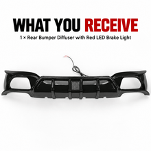 NINTE Rear Bumper Diffuser Splitter Fit for 2019-2022 BMW 3 Series G20 G21 G28 M Sport Painted Gloss Black One Piece Sport Style with Red LED Brake Light
