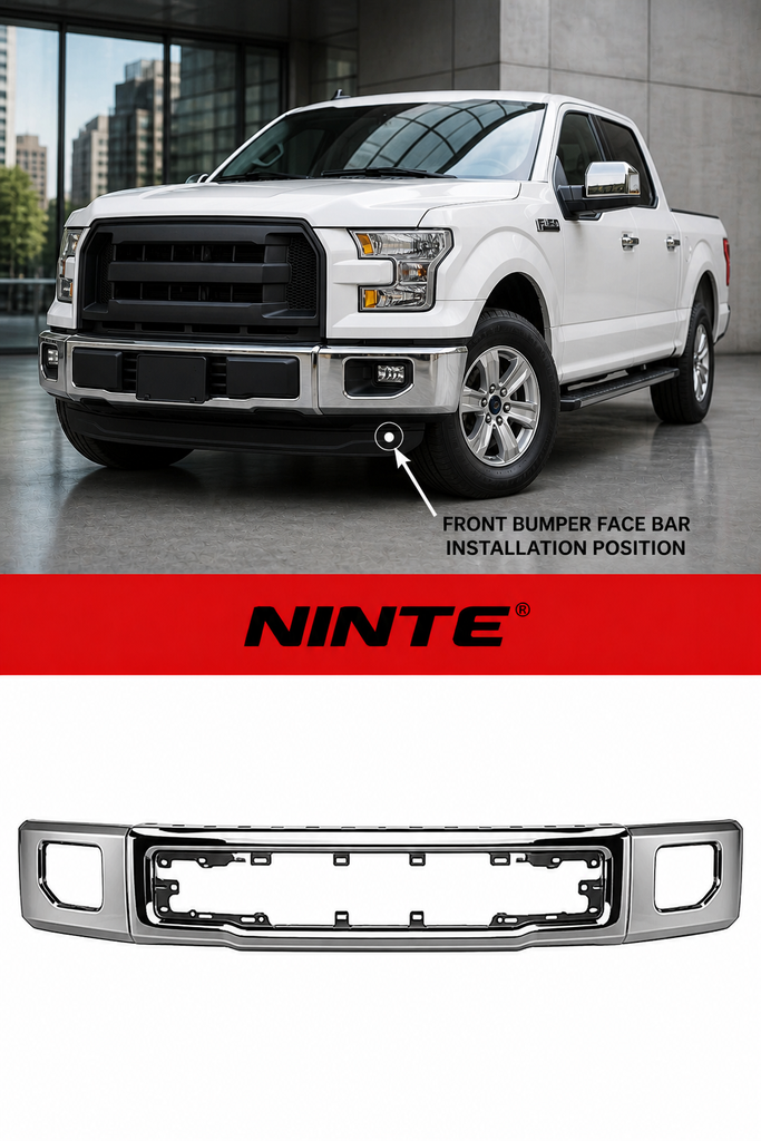 NINTE For 2015 2016 2017 Ford F150 Chrome Stamped Steel Front Bumper Face Bar w/ Fog Light Hole One-Piece Stronger and More Reliable