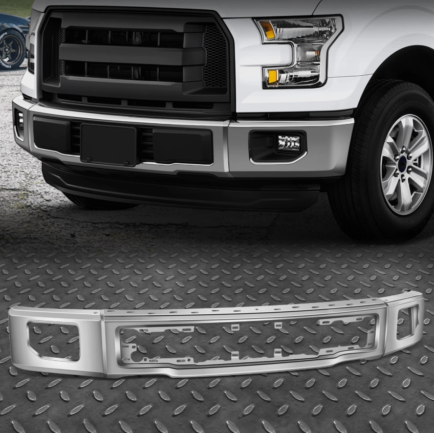 NINTE For 2015 2016 2017 Ford F150 Chrome Stamped Steel Front Bumper Face Bar w/ Fog Light Hole One-Piece Stronger and More Reliable