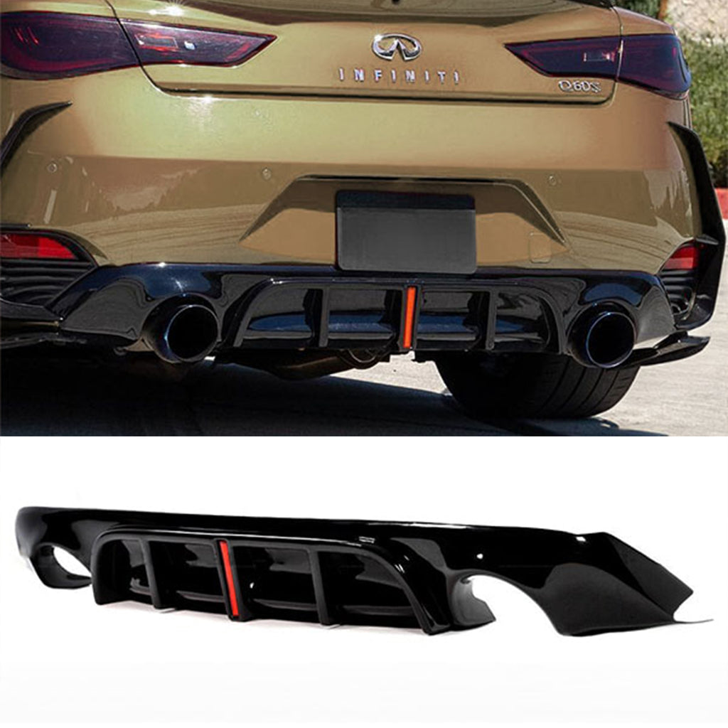 NINTE Rear Diffuser For 2017-2022 INFINITI Q60 Gloss Black Rear Bumper Diffuser W/ LED Brake Light