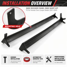 NINTE Side Rocker Panel Side Skirt Kit Fit for Honda Civic Coupe Sedan 2001-2005 Black Polypropylene RS Style - NINTE