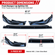 NINTE Front Bumper Lip Splitter Fit for Toyota Camry SE XSE LE XLE 2025-2026 Gloss Black - NINTE