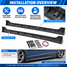 NINTE Left and Right Rocker Side Skirt Kit Fit for Honda Civic Sedan 4DR 2006-2011 Black ABS Plastic RR Style - NINTE