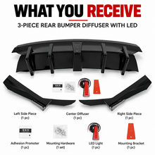 NINTE Rear Bumper Diffuser Lip Fit for Lexus IS300 IS350 2021-2025 Painted Gloss Black 3-Piece Sport Style with LED - NINTE