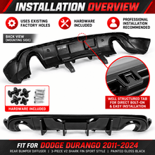 NINTE Rear Bumper Diffuser Fit for Dodge Durango 2011-2024 Painted Gloss Black 3-Piece V2 Shark Fin Sport Style - NINTE