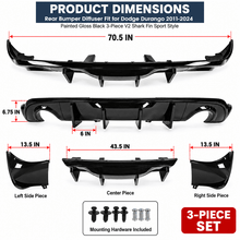 NINTE Rear Bumper Diffuser Fit for Dodge Durango 2011-2024 Painted Gloss Black 3-Piece V2 Shark Fin Sport Style - NINTE
