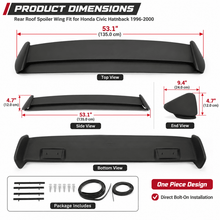 NINTE Rear Roof Spoiler Wing Fit for Honda Civic Hatchback 1996-2000 Painted Black One Piece Type-R Style - NINTE