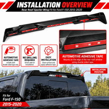 NINTE Rear Roof Spoiler Wing Fit for Ford F-150 2015-2020 Painted Gloss Black One Piece R Style Without Logo - NINTE