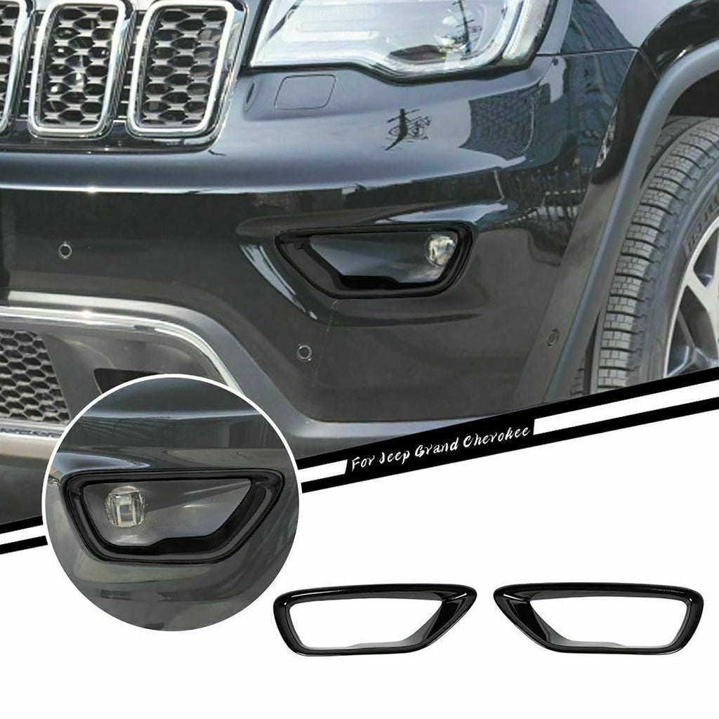 NINTE Front Fog Light Cover For 2018- 2021 Jeep Grand Cherokee Gloss Black Trim Overlay