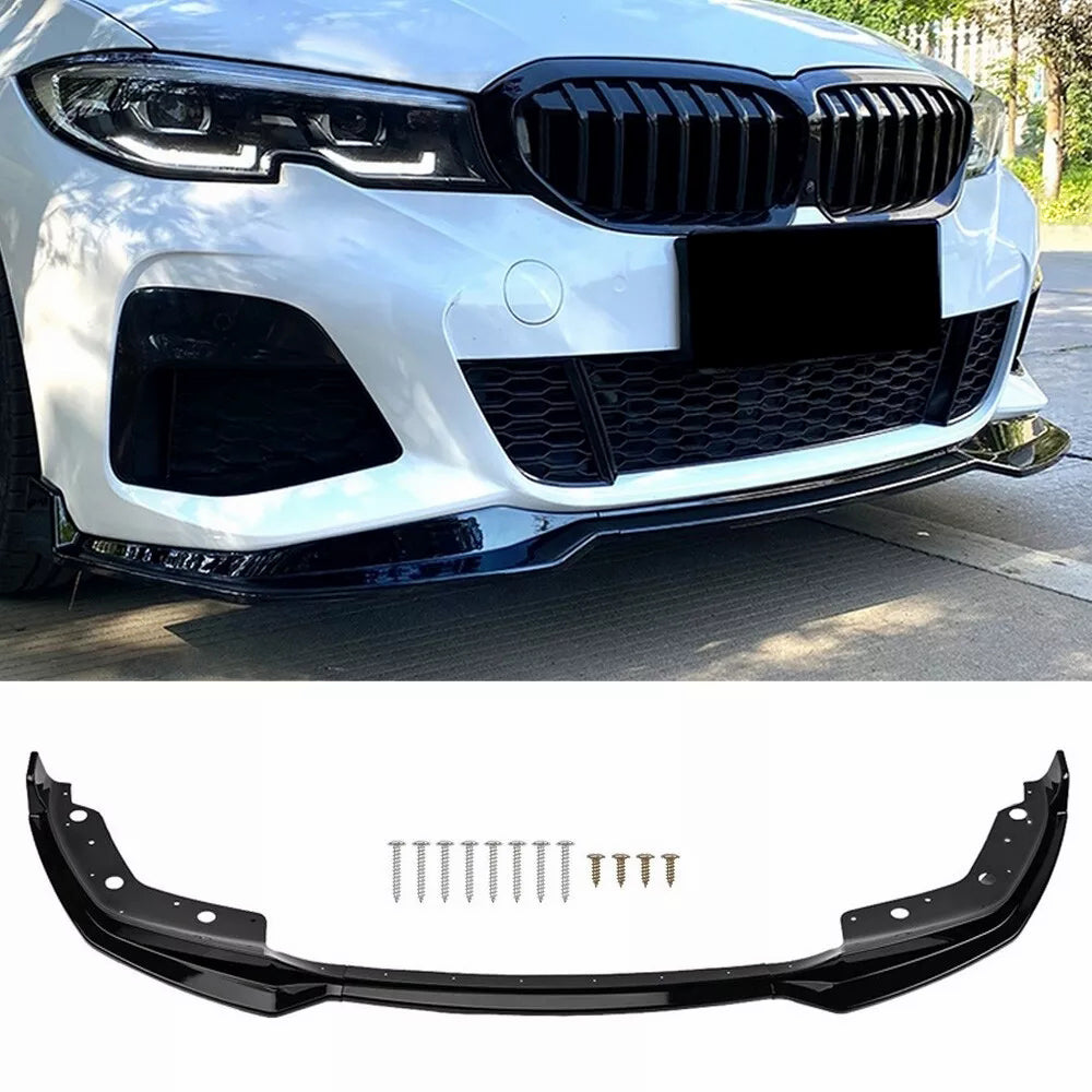 NINTE For 2019-2022 BMW G20 G28 M Sport 3 Series Sedan, 330i 330e M340i Front Bumper Lip 3PCs Front Spoiler Splitter Lip Chin MP Style, Painted Gloss Black