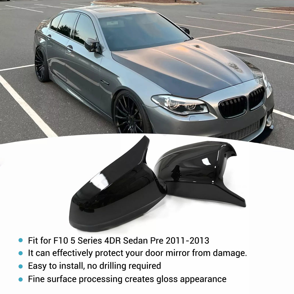 NINTE For 2011-2013 BMW 5 Series F10 F11 535i 550i 528i Side Mirror Cover Cap Gloss Black