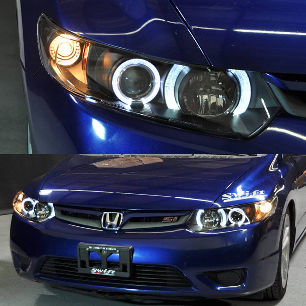 NINTE For Blk 2006-2011 Honda Civic 2Dr Coupe LED Halo Projector Headlights Headlamps