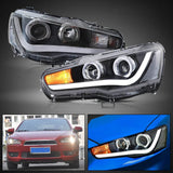NINTE Headlight for Mitsubishi Lancer 2010-2019 Angel Eye Sequential LED DRL Headlights Assembly
