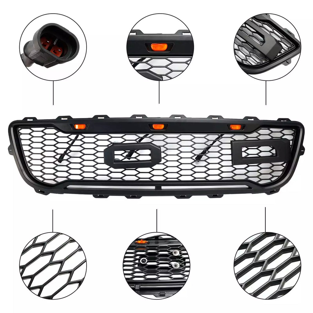 NINTE For 1999-2003 Ford F150 F-150 Front Grille Honeycomb Bumper Grill W/Lights & ACCES