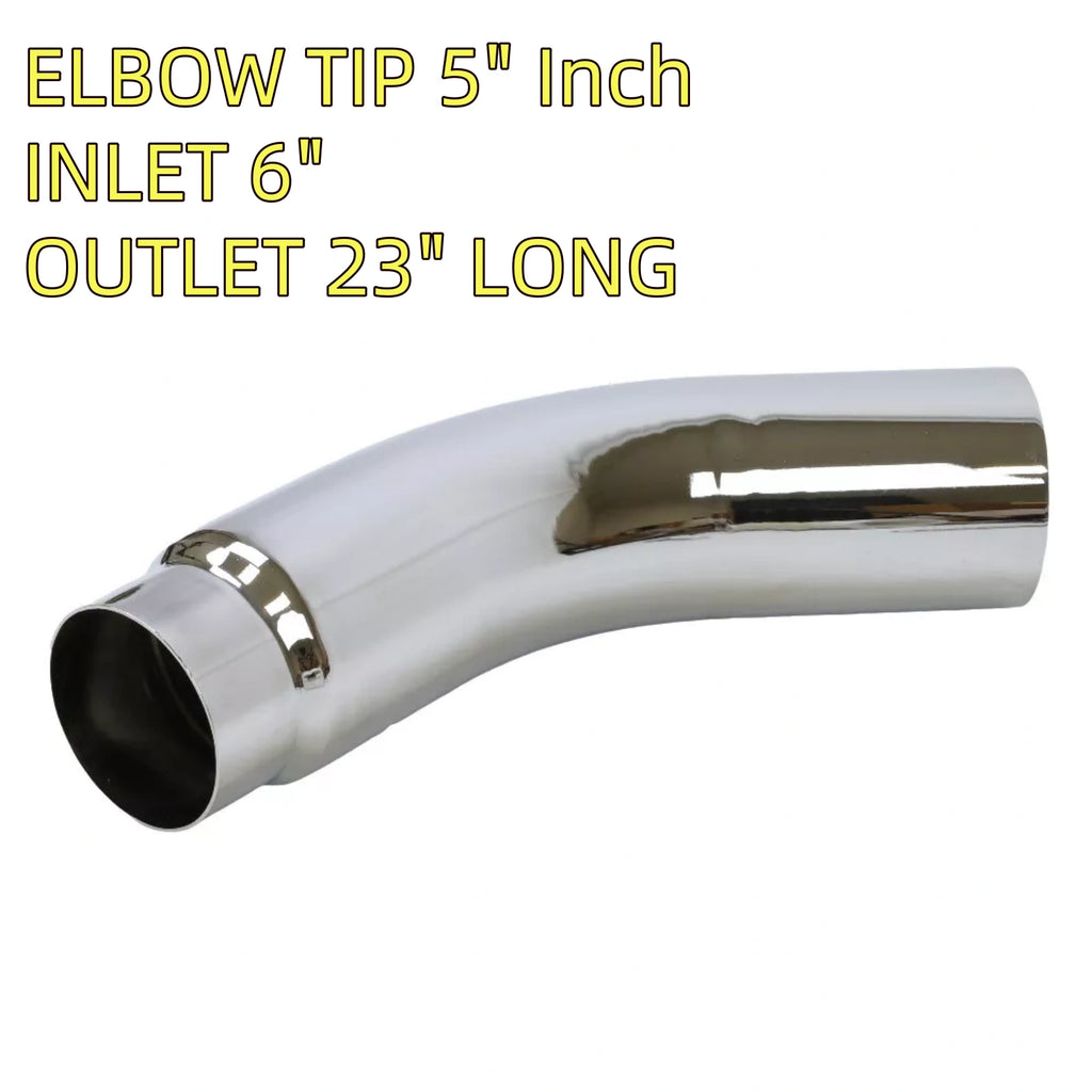 NINTE DIESEL EXHAUST CHROME TURNDOWN ELBOW TIP 5" Inch INLET 6" OUTLET 23" LONG