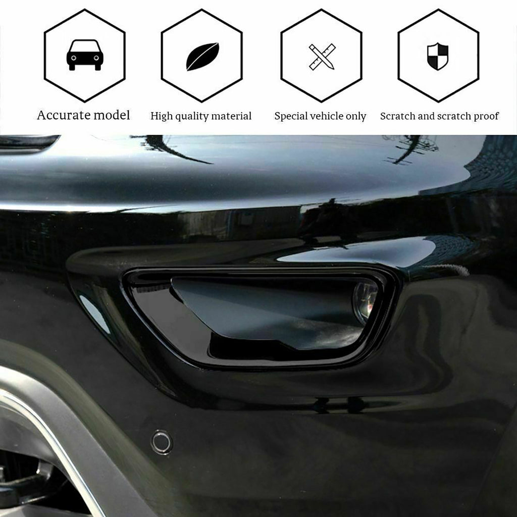 NINTE Front Fog Light Cover For 2018- 2021 Jeep Grand Cherokee Gloss Black Trim Overlay