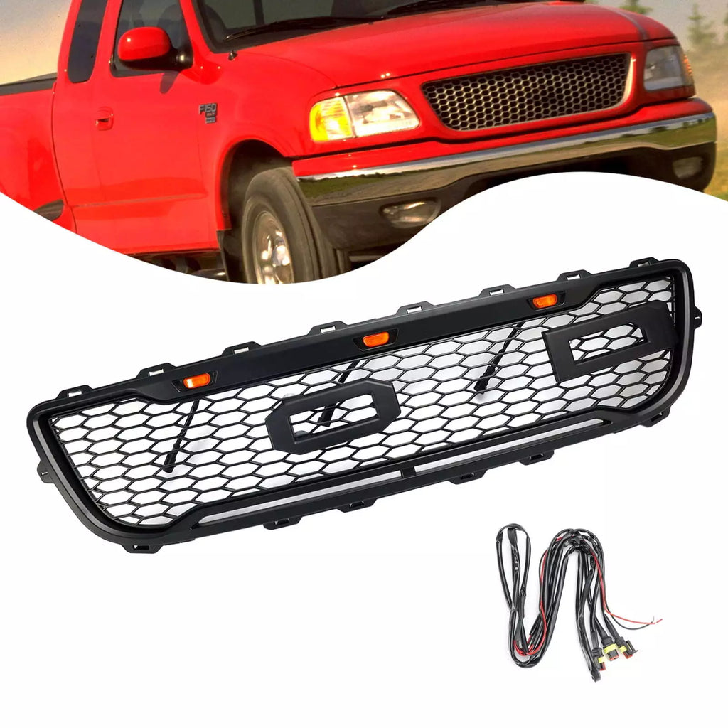 NINTE For 1999-2003 Ford F150 F-150 Front Grille Honeycomb Bumper Grill W/Lights & ACCES