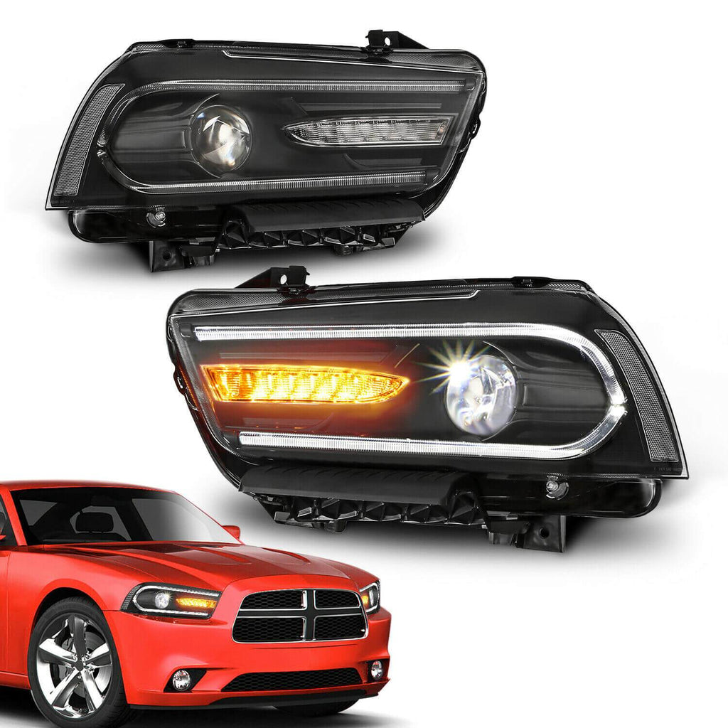 NINTE LED DRL Projectors Headlights w/ Dual Beam Front For 2011-2014 Dodge Charger 