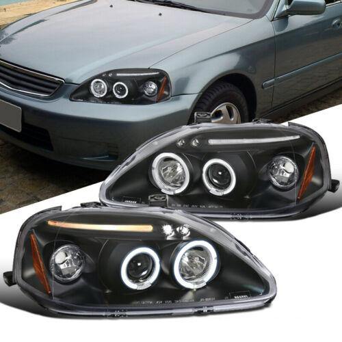 Fit 99-00 Honda Civic 2/3/4Dr Black LED Halo Projector Headlights Head Lamps - NINTE
