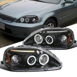 Fit 99-00 Honda Civic 2/3/4Dr Black LED Halo Projector Headlights Head Lamps