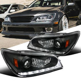 For 01-05 Lexus IS300 Black Integrated LED+Signal Projector Headlights Pair