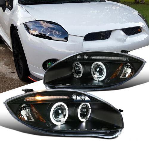 For Mitsubishi 06-11 Eclipse LED Halo Projector Headlights Head Lamps Black Pair - NINTE