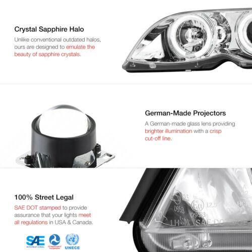 For 02-05 BMW E46 3-Series  325 330 4-DR Sedan LED Angel Eye Halo Projector Headlight Lamp - NINTE