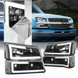 NINTE Black LED BAR DRL Headlight&Bumper Clear Signal for 03-07 Chevrolet Silverado/Avalanche