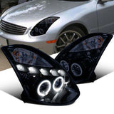 Glossy Piano Black For Infiniti 03-07 G35 2Dr Coupe Tinted Projector Headlights