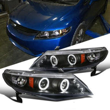 Laden Sie das Bild in den Galerie-Viewer, For Honda 06-11 Civic 4Dr Sedan LED Halo Projector Headlights Head Lamps Black - NINTE