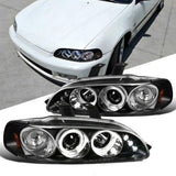 NINTE For Honda 92-95 Civic 2/3/4Dr LED DRL Halo Projector Headlights