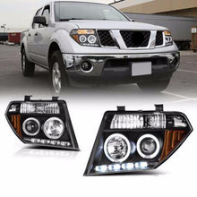 Charger l&#39;image dans la galerie, For 05-07 Nissan Pathfinder/Frontier Black Halo Ring LED DRL Projector Headlight - NINTE