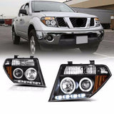 For 05-07 Nissan Pathfinder/Frontier Black Halo Ring LED DRL Projector Headlight