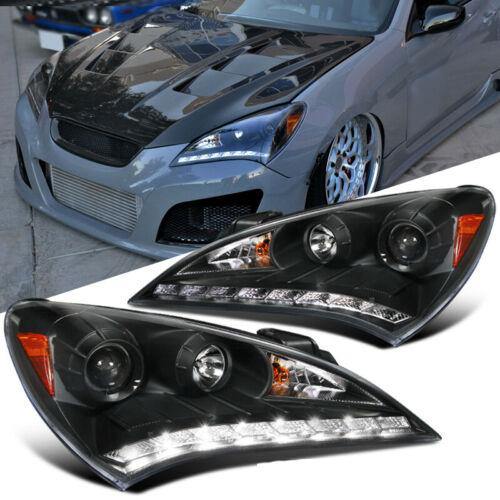 For 10-12 Hyundai Genesis Coupe Black SMD LED DRL Projector Headlights Lamps - NINTE