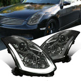 NINTE For 03-07 Infiniti G35 Coupe Integrated LED & Signal Smoke Lens Projector Headlights Pair