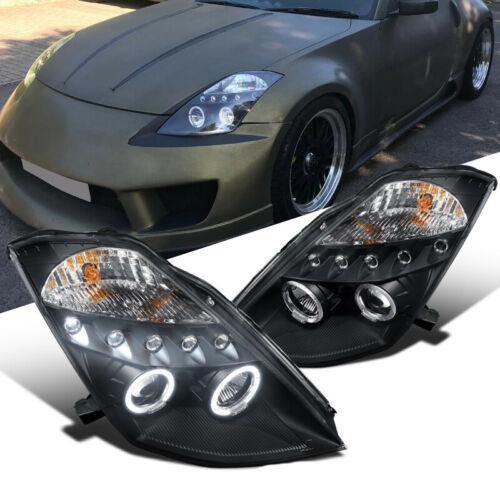 For Nissan 03-05 350Z Z33 Fairlady LED Halo Projector Headlights Lamps Black - NINTE