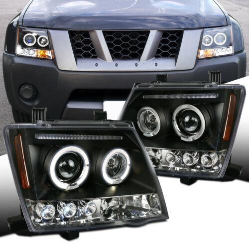 For Nissan 05-12 Xterra LED Halo Projector Headlights Driving Head Lamps Black - NINTE
