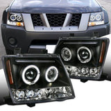 For Nissan 05-12 Xterra LED Halo Projector Headlights Driving Head Lamps Black