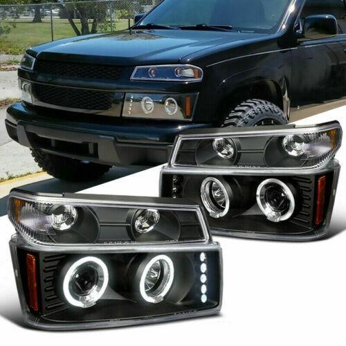 For 04-12 Colorado Canyon Halo LED DRL Projector Headlights+ Black - NINTE
