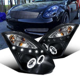 NINTE Infiniti 03-07 G35 2Dr Coupe Black LED Halo Projector Headlights Head Lamps