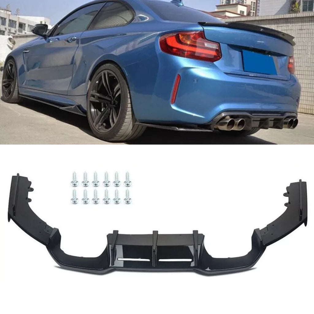 NINTE For 2016-2021 BMW 2 Series F87 M2 M Sport MTC Style Rear Diffuser Lip  Glossy Black