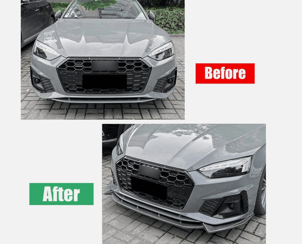 NINTE For Audi A5 Sline S5 8W6 2021 - 2024 ABS Carbon Fiber Front Bumper Lip Spoiler 3PC - NINTE