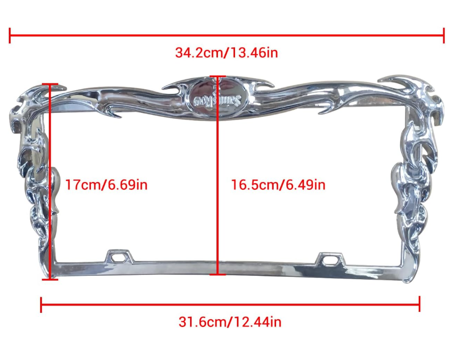 NINTE Fire Style 3D License Plate Frame Cover ABS Painted Chrome Plate Cover Trim Protector with 2 Holes Exterior Accessories