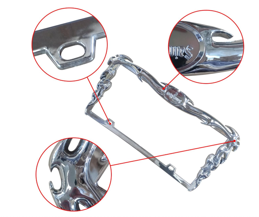 NINTE Fire Style 3D License Plate Frame Cover ABS Painted Chrome Plate Cover Trim Protector with 2 Holes Exterior Accessories