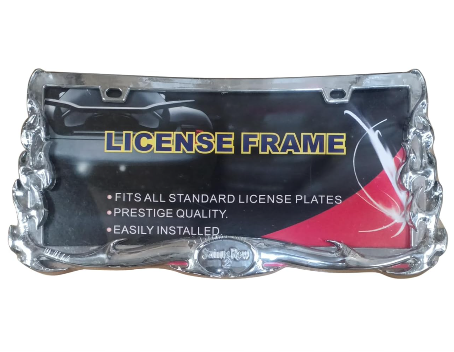 NINTE Fire Style 3D License Plate Frame Cover ABS Painted Chrome Plate Cover Trim Protector with 2 Holes Exterior Accessories