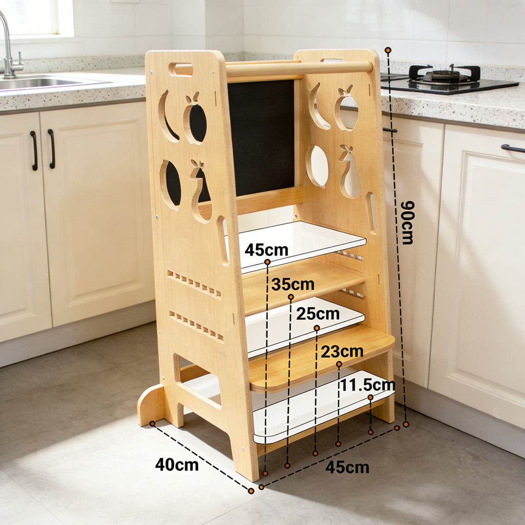 NINTE | 3 - in - 1 Kids Learning Tower with Chalkboard - Safe Kitchen Helper Step Stool - NINTE